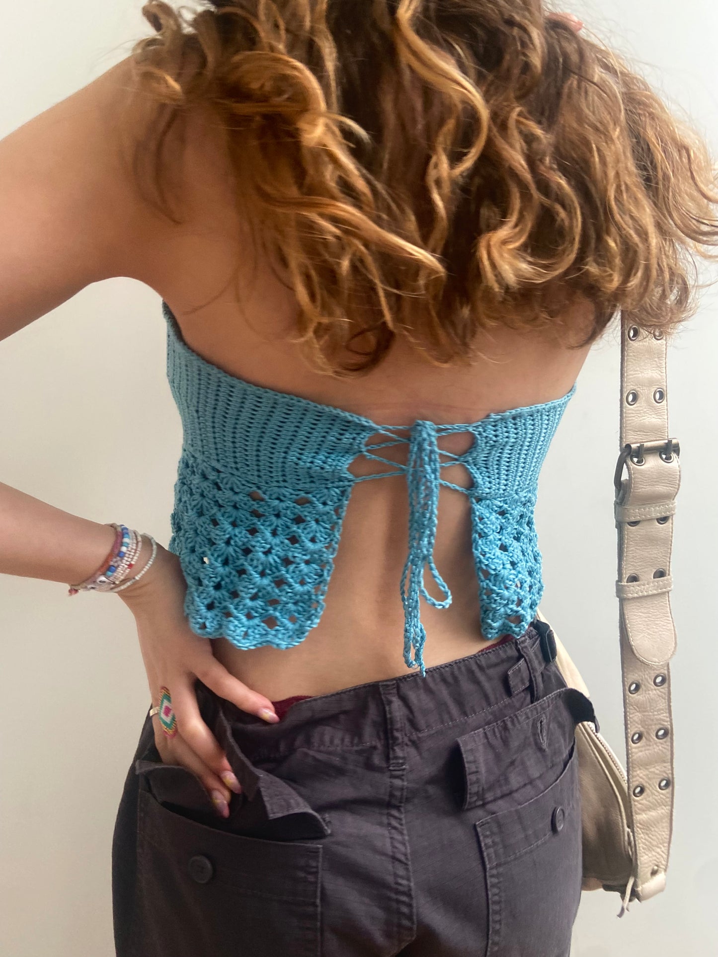 Crochet tube top with mesh pattern